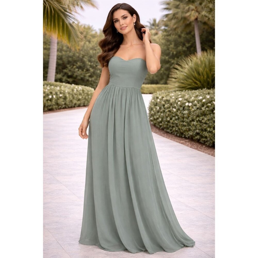 Birdy Grey Sage Green Strapless Chiffon Maxi Dress Size Medium